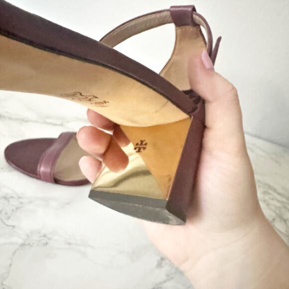 Tory Burch Cecile Maroon Leather Ankle Strap‎ Block Heel Sandals women’s size 11 - Picture 14 of 14